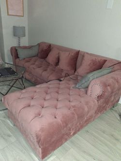 Pink Velvet Tufted Sectional Sofa