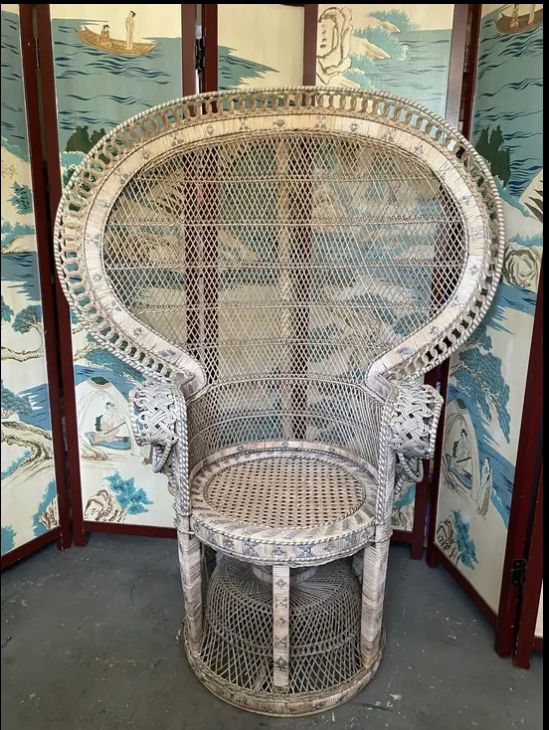 Vintage Peacock Bamboo Chair
