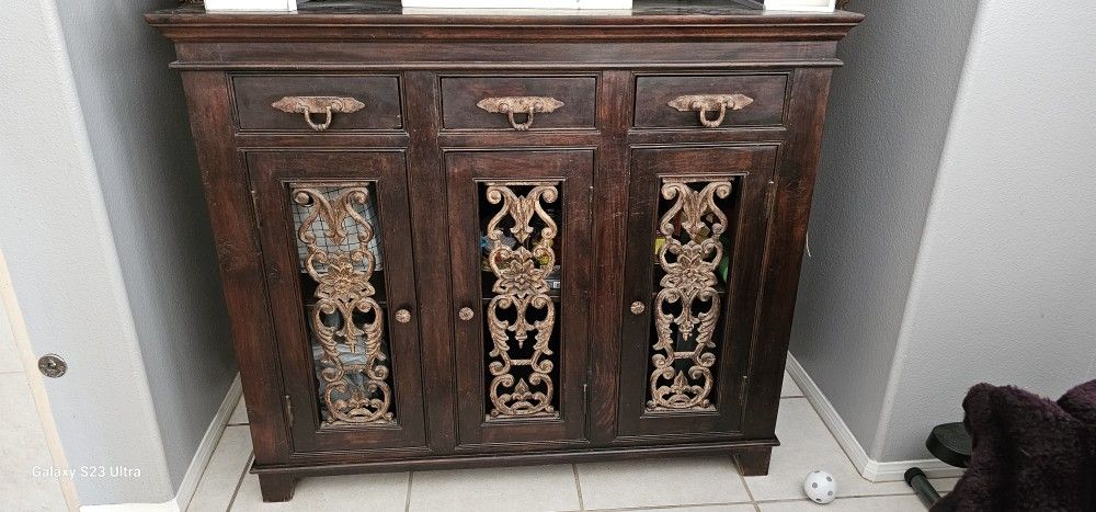 Gorgeous Solid Wood & Wrought Iron Cabinet