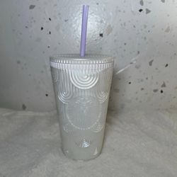 Starbucks 2023 White Pearl Shell Mermaid Siren Scales Cold Cup Tumbler 16 Oz