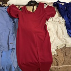 Two Stunning Beautiful long Dresses Both long-red Is New & Large- Blue Med Like New