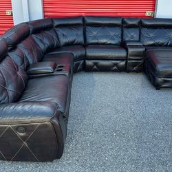 SECTIONAL COUCH MODULAR COUCH CINDYCRAWFORD REAL LEATHER RECLINER BLACK DELIVERY AVAILABLE 🚚