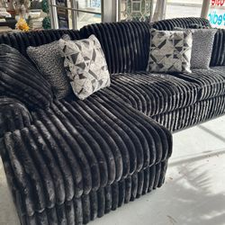 Black Corduroy Sofa , Oversized Chaise , Same Day Delivery 