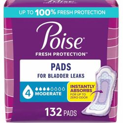 Poise Incontinence & Postpartum Pads, 4 Drop, Regular, 132 Ct