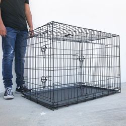 $65 (Brand New) Folding 42” dog cage 2-door pet crate kennel w/ tray 42”x27”x30” 