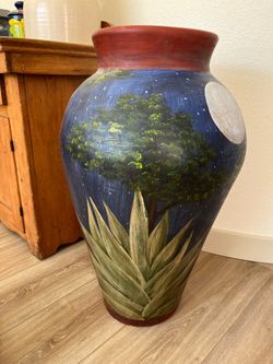 Large Floor Pottery Vase Hand-Painted