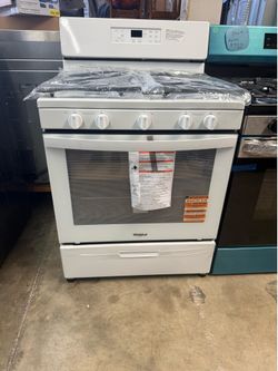 Stove gas range self cleaning Whirlpool 5 burner white