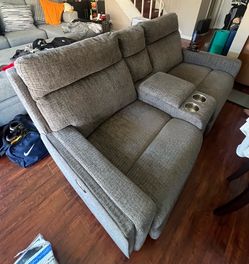 Grey Fabric Power Reclining Loveseat with Console
