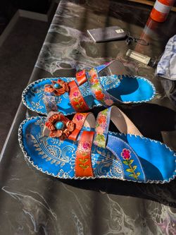 Boho Floral Leather Slide Sandals