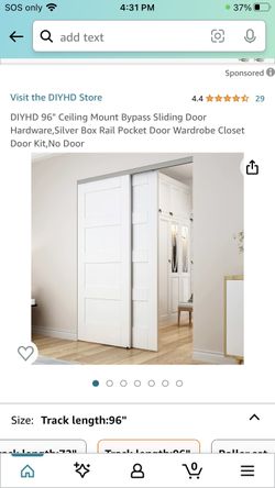 DIYHD 96" Ceiling Mount Bypass Sliding Door Hardware,Silver Box Rail Pocket 