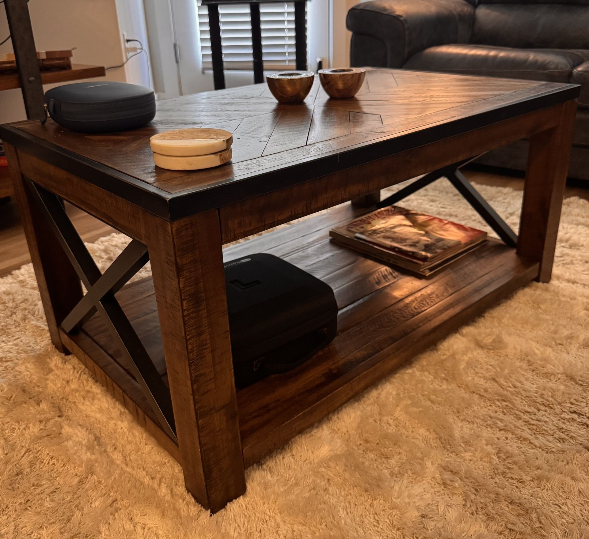 🪵 Rustic Industrial Coffee Table + Media Console Set – $450