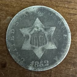 1852 Three Cent Silver Piece 3c Trime Circulated
