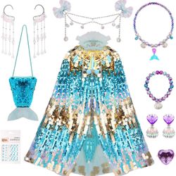 10 PCS Princess Dress Up for Girls 4-6, Princess Dress Up Toys Sequin Mermaid Costume for Toddler Dress Up