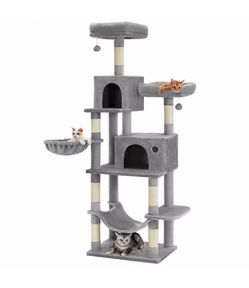 Cat Tower with Hammock & Spacious Cave, Light Gray
