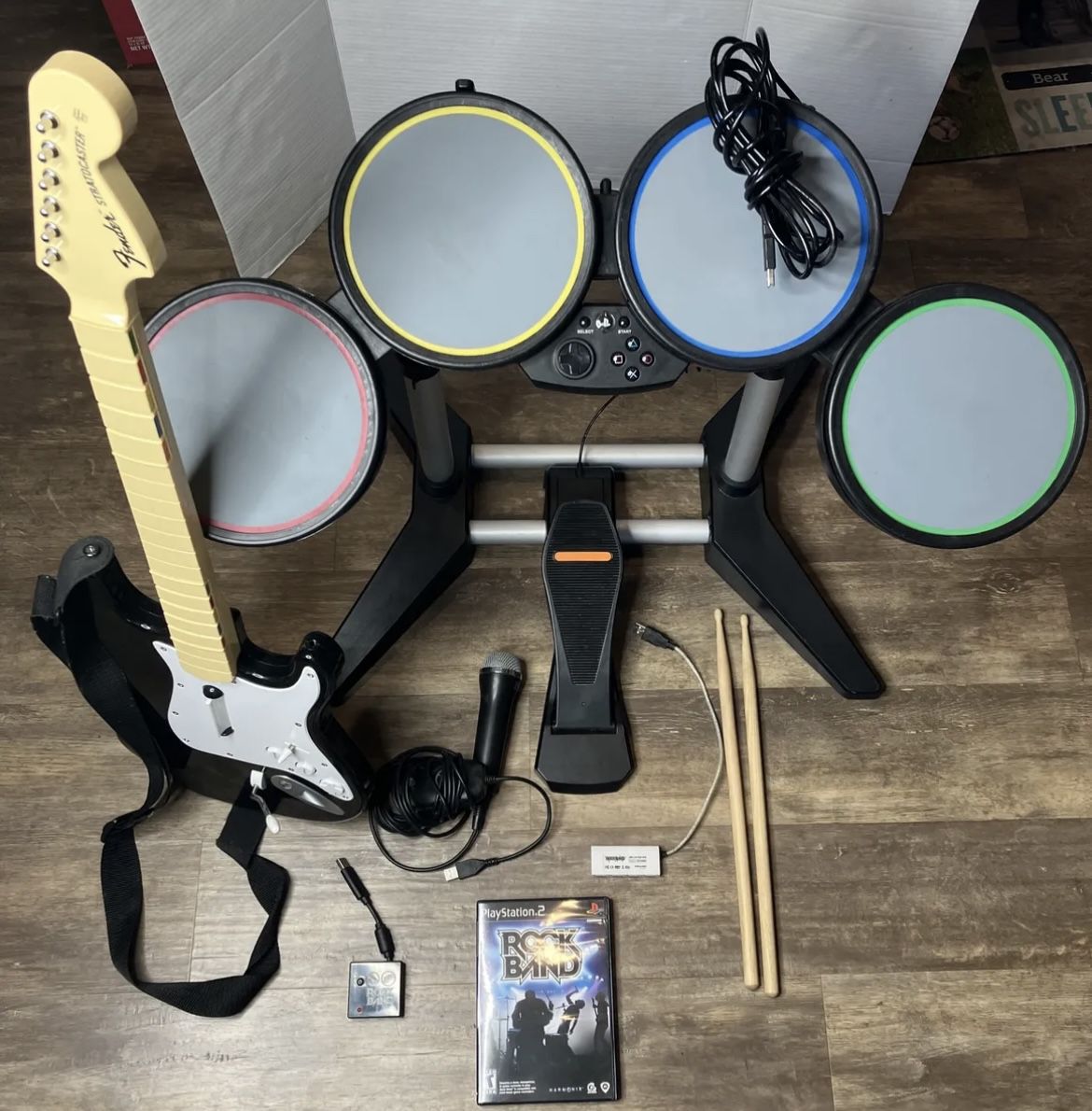 Playstation PS2 PS3 PS4 PS5 Rock Band Bundle Guitar Drums Set Dongle Mic Game