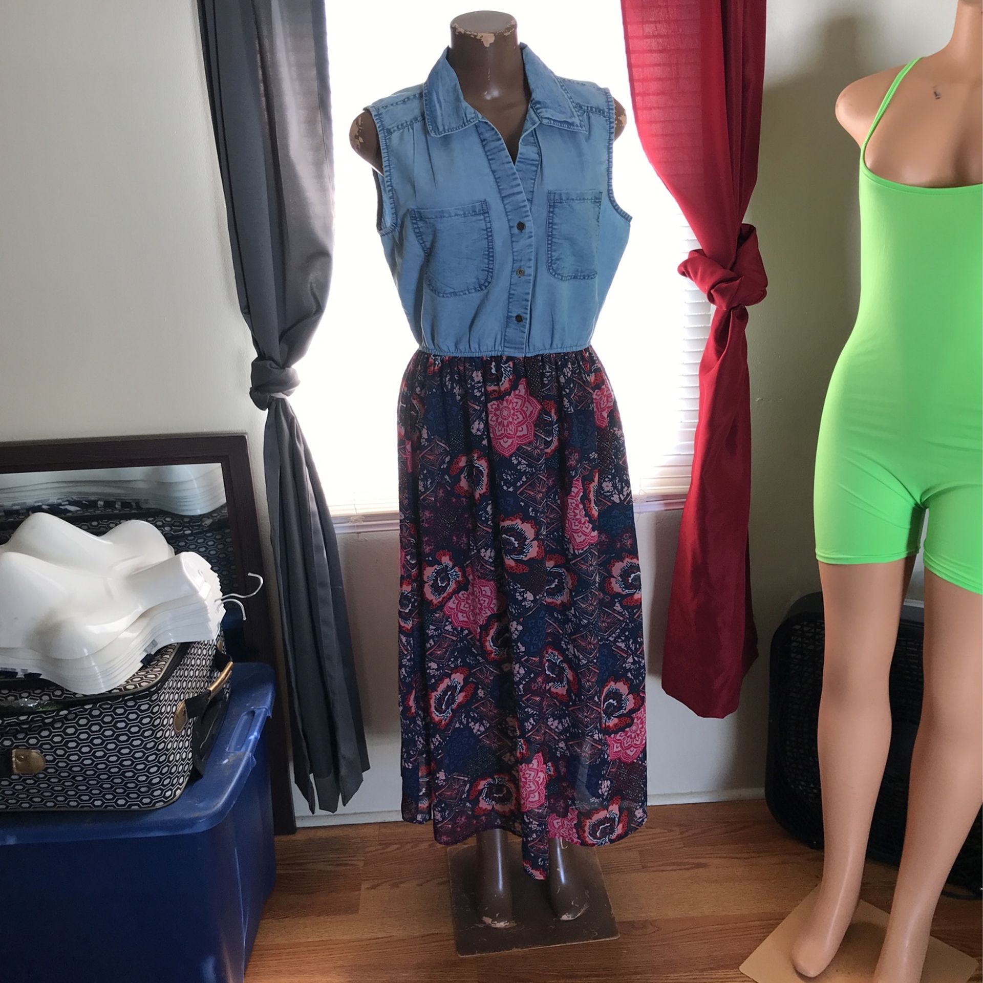 Sleeveless Denim Top Floral Dress