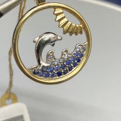 14K SAPPHIRE DOLPHIN/SUN PENDANT 