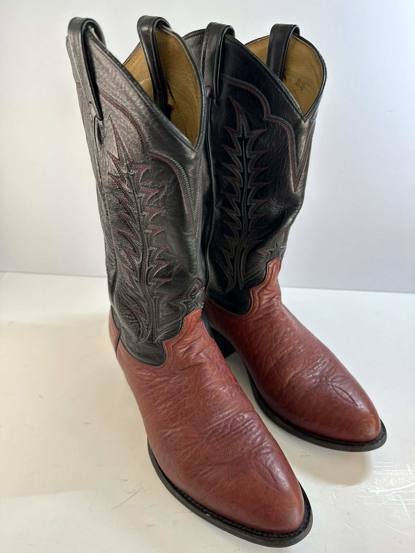 Tony Lama Mens 8.5 EE Wide Western Cowboy Boots Black Red Textured Leather 6491