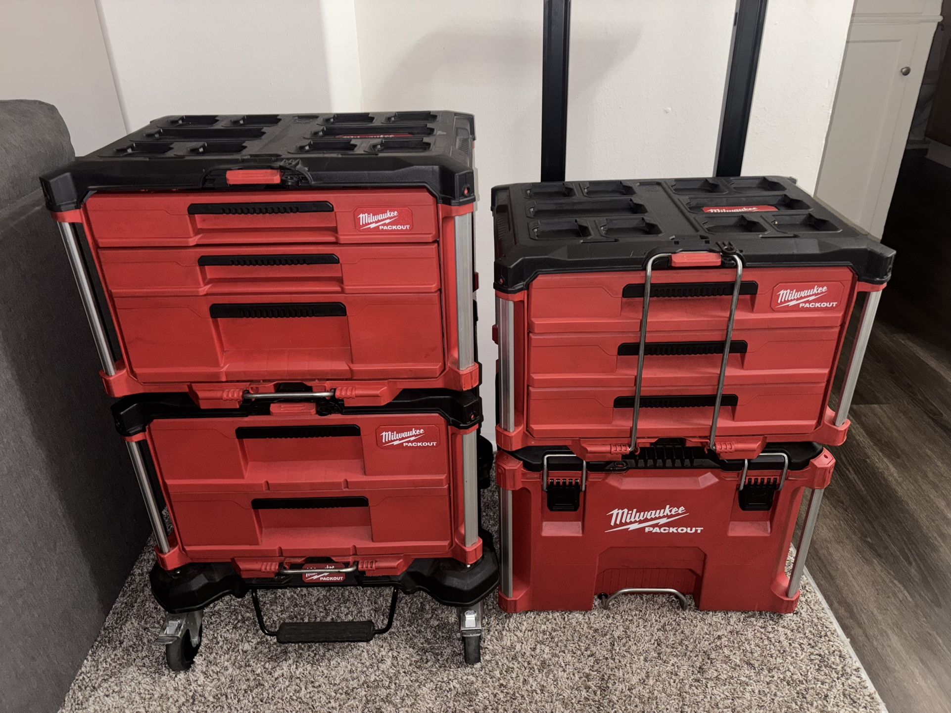 Milwaukee Packout Bundle – 3 Drawer + 2 Drawer + Rolling Box + Cart – Full Setup