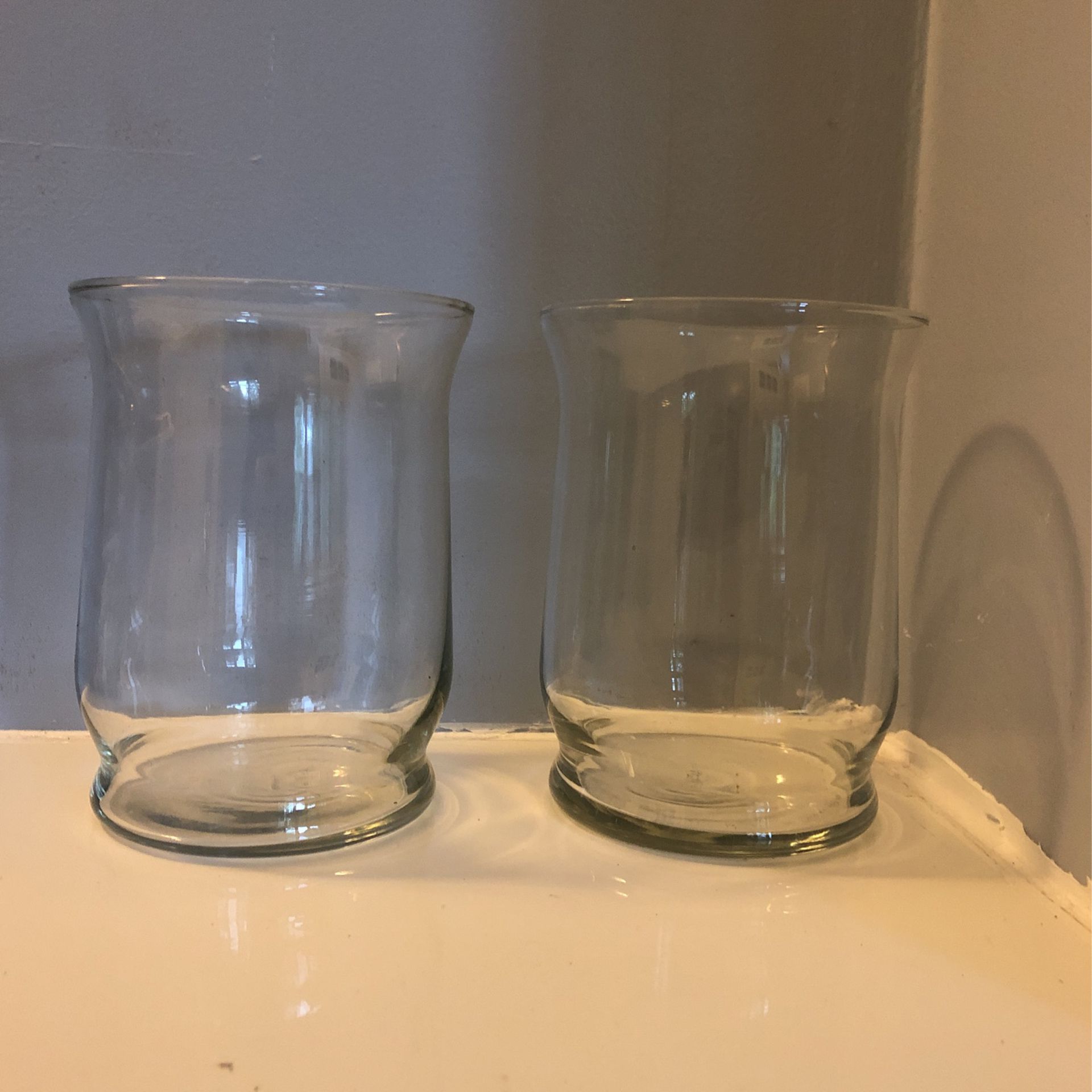 Set of Two 6” Tall Clear Glass Hurricane Vases