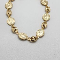 Brand New Brazilian 18k Gold Filled Virgen De Guadalupe Bracelet 