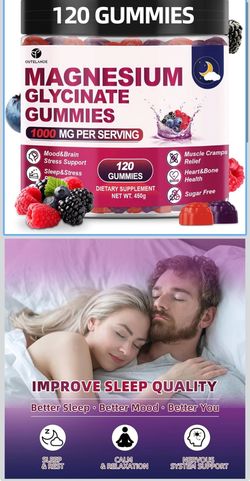 120 unidades de gomitas de glicinato de magnesio de 1000 mg para mujeres y hombres, suplementos de malato de magnesio y taurato para dormir, apoyo cor
