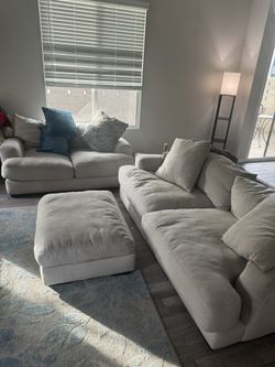 Beige 3 Piece Couch / Sofa With Ottoman 