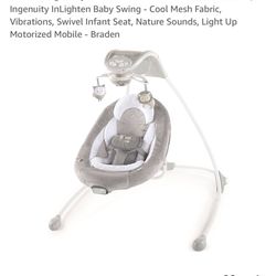 Ingenuity InLighten Soothing Swing - Swivel Infant Seat, Soothing Sounds, Lightweight Mesh 
