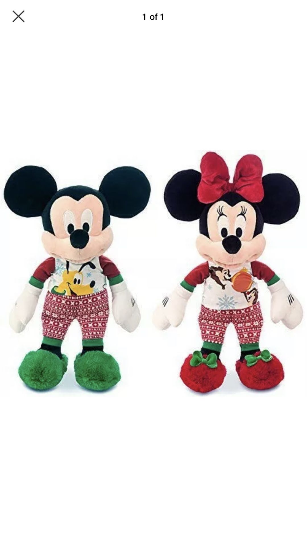 Disney Mickey and Minnie Mouse holiday pajamas plush doll set 18" medium (2pcs)
