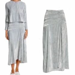 Vince Ruched Velvet Paneled Midi Skirt  Pale Sea Glass Size 8 NWT 