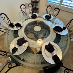 Round Glass Top Dining Table with 6 Chairs