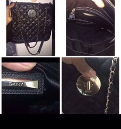 Leather DKNY cross body bag with golden chain