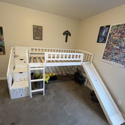 Twin loft Bed w/ Storage Cubbies and Slide