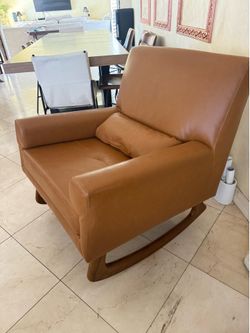 Nursery Works Sleepytime Rocker - Tan PU Vegan Leather with Walnut Legs