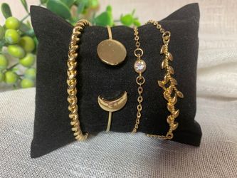 4 PC Women Charm Crystal Gold Plated Cuff Bracelet