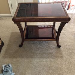 End Table- Wood And Glass