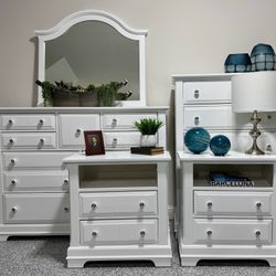 Solid Wood Matching Dressers, Mirror, and Nightstands with Charging Outlets