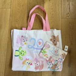 MOG Duffy and Friends 20th Anniversary Pink Canvas Large Tote Bag w/ Small Bag