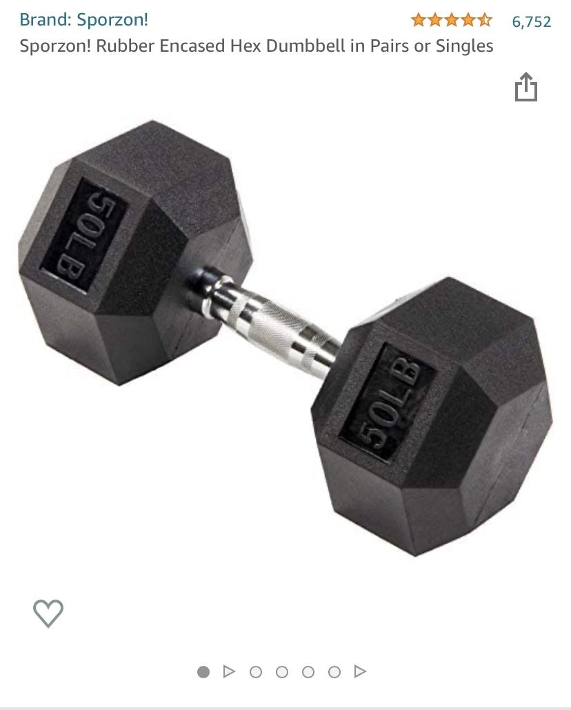 Sporzon Rubber Encased Hex 50 LB. Dumbbell Brand New (Have 9 available)