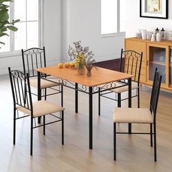 Dining Table Set for 4, Dining Room Table Set with Metal Frame & Padded Seat, Kitchen Table Chairs Set of 4, Space Saving, Black & Yellow
