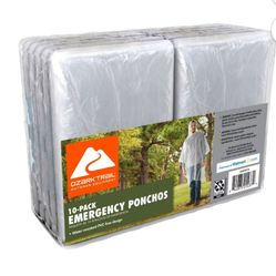 Ozark Trail 10-pack of clear emergency ponchos. 