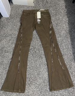 brown zipper flared denim