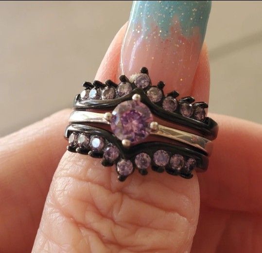 Amethyst 3 Band Wedding Set..... Size 5/5.5