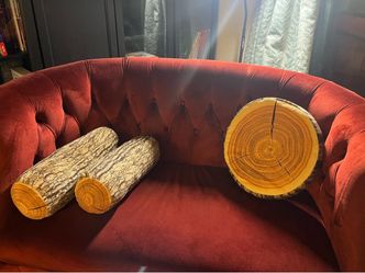 Wood Log Print Novelty Pillows, Set of 3 Bolster and Round Tree Stump