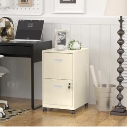2 Drawer File Cabinet with Lock,Green Rolling File Cabinet for Home Office,Printer Stand, Metal Small Mobile Filing Cabinets on Wheels for Hanging Let