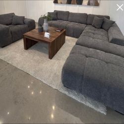 Grey Livingroom Set Sectional Amd Ottoman New 