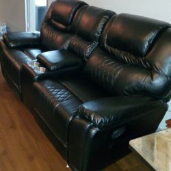 Santiago Black Leather Reclining Sofa/Loveseat Sets---$1099---Wow!!!---No Credit Needed Financing Available 