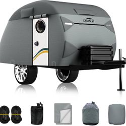 Teardrop Trailer Cover, 7 Layers Waterproof Camper Cover (Fits 5' - 8' Trailers), Tear-Resistant Travel Trailer Cover for Forest River R-Pod Trailers 