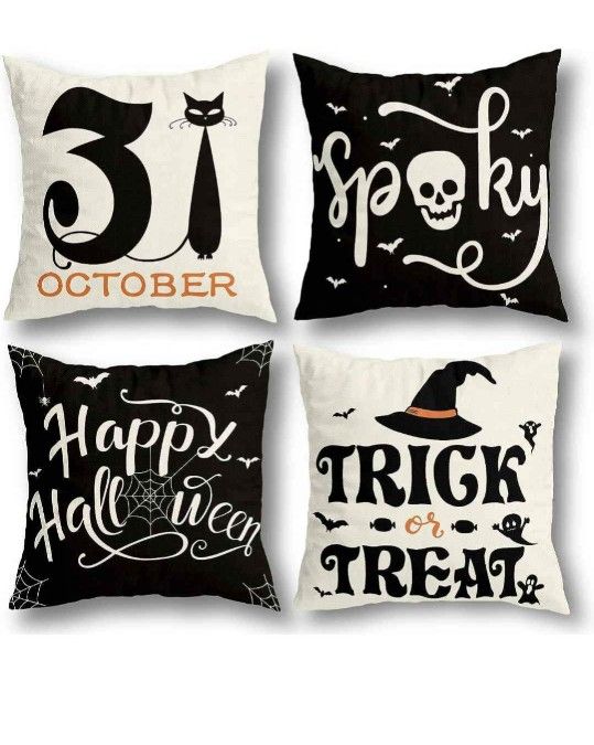 Brand New Halloween Decorations Pillow Covers 18x18 Set of 4 for Halloween Decor Indoor Outdoor, Party Supplies Farmhouse Home Decor Throw Pillows Cov