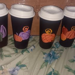 7 STARBUCKS Fall 2021 Glow in the Dark PUMPKIN HOT CUPS Limited Ed